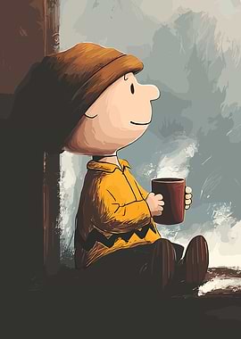 Charlie Brown with a Hot Drink