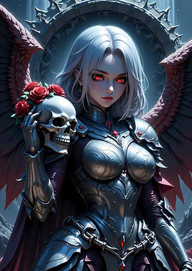 Gothic Angel with Skull and Roses