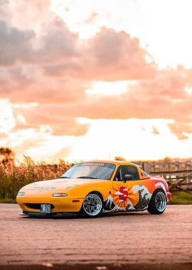 Customized Mazda Miata with Japanese Art