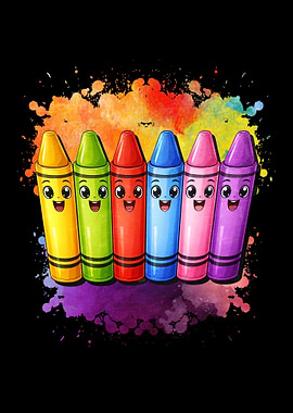 Cute Crayons with Watercolor Splatter