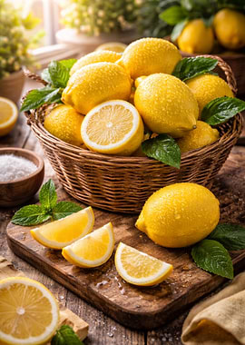 Fresh Lemons in a Basket