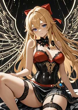 Anime Girl with Wings and Red Bow