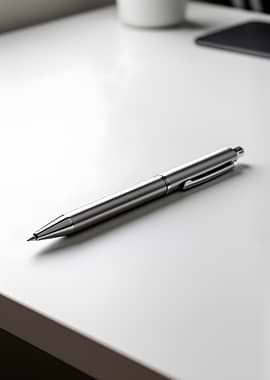Silver Pen on White Desk