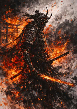 Demonic Samurai Warrior in Flames