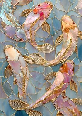Stained Glass Koi Fish Art