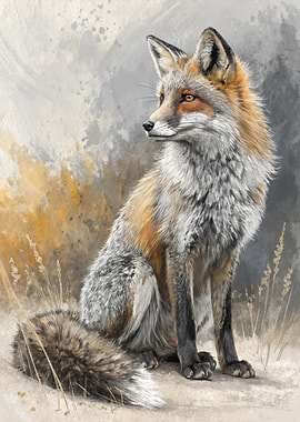 Red Fox Sitting in Nature