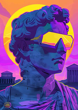 Retro Statue with Neon Sunglasses