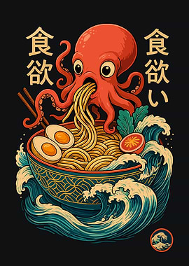 Octopus Eating Ramen