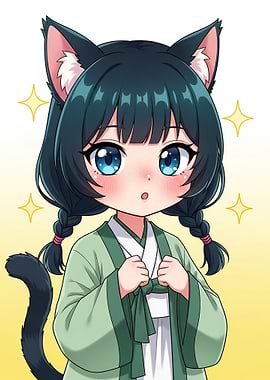 Cute Anime Cat Girl in Traditional Korean Clothing