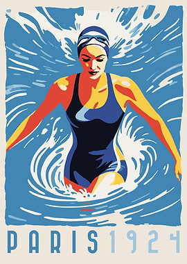 Paris 1924 Swimmer Poster
