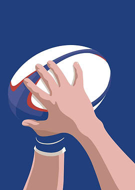 Hands catching a rugby ball