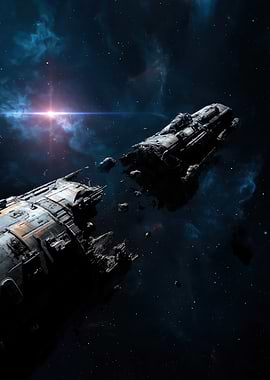 Damaged Spaceship in Nebula