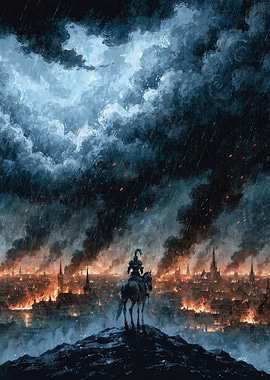 Knight Overlooking Burning City