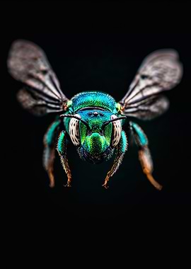 Vibrant Green Orchid Bee Macro Photography