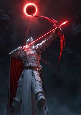 Knight Aiming Bow Under Red Eclipse