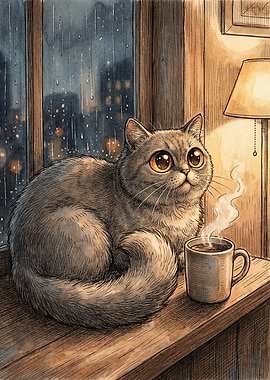 Cozy Cat by the Rainy Window