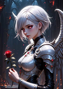 Anime Angel with Red Rose