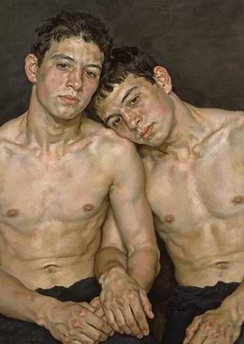 Two young men embracing