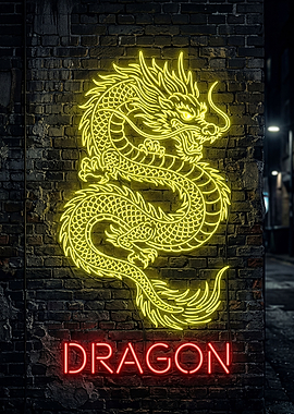 Neon Dragon and Dragon Sign