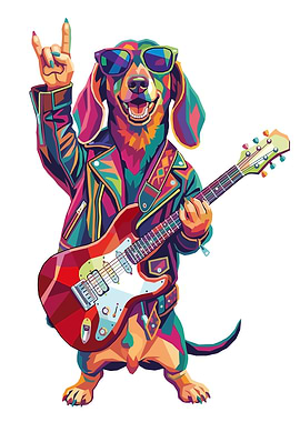 Rockstar Dachshund Playing Guitar