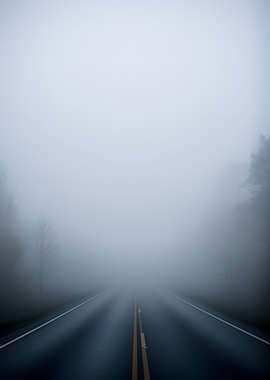 Foggy Road Through Trees