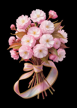 Pink Cherry Blossom Bouquet with Ribbon