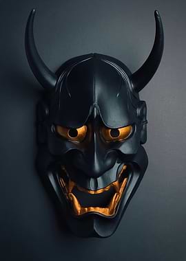 Black Oni Mask with Gold Accents