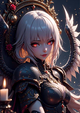 Anime Angel Warrior with Red Eyes