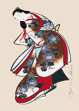 Japanese Woman in Kimono with Flowers