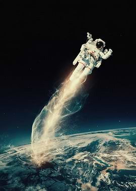 Astronaut Blasting Off from Earth