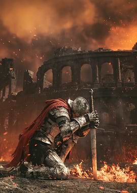 Knight Kneeling in Ruins