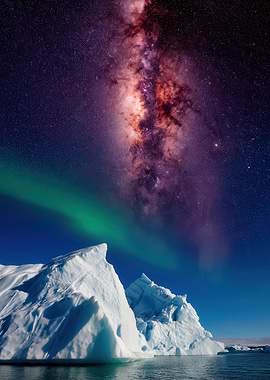 Aurora Borealis over Icebergs