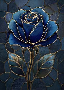 Blue Rose Stained Glass Art