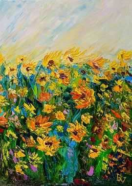 Impressionistic Sunflower Field Painting