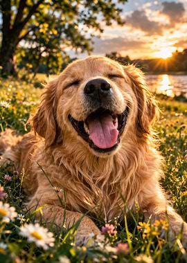 Happy Golden Retriever in a Field