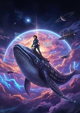 Astronaut Riding a Whale in Space