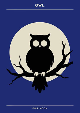 Silhouette Owl on a Branch Under Full Moon