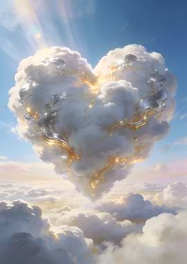 Heart-shaped cloud with golden swirls