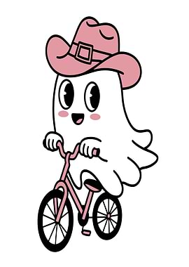 Cute Ghost Riding a Pink Bicycle