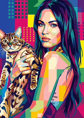 Pop Art Portrait of Megan Fox with Cat