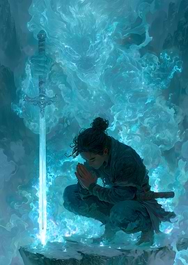 Warrior Praying Before Spirit Sword