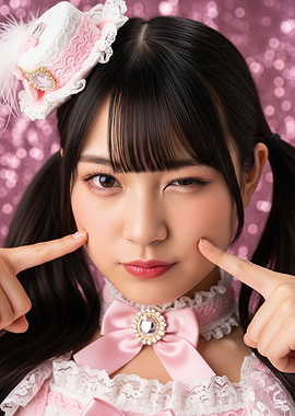 Cute Girl in Pink Lolita Outfit