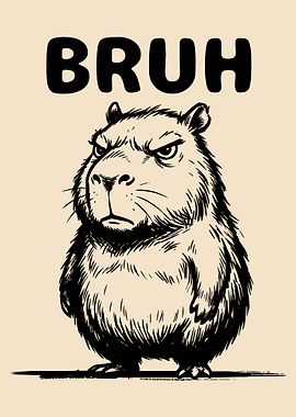 Bruh Capybara Poster, Funny Grumpy Capybara Wall Art, Meme Animal Print