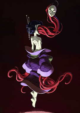 Geisha with Mask and Red Tentacles