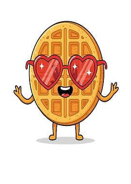 Cute Waffle Character with Heart Sunglasses