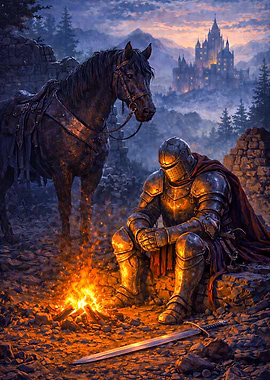 Knight Resting by Campfire
