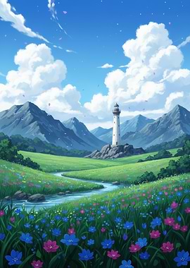 Lighthouse in a Flower Field