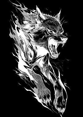 Fierce Wolf with Fiery Aura