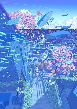 Whales and Cherry Blossoms in a Pixelated World