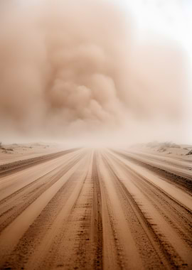 Dust storm on a dirt road